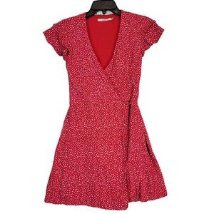 Miami Women Red Casual Formal Short Sleeve Fit & Flare Silk Wrap Dress XXS